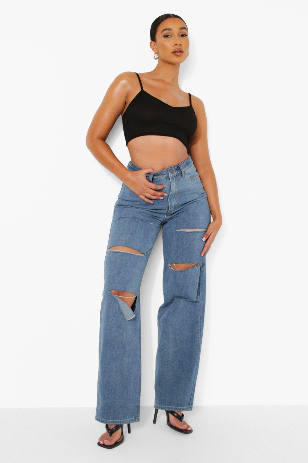 Boohoo ripped hot sale boyfriend jeans